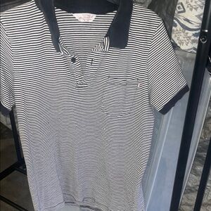 Cotton On Black and White Striped Polo with Contrast Collar